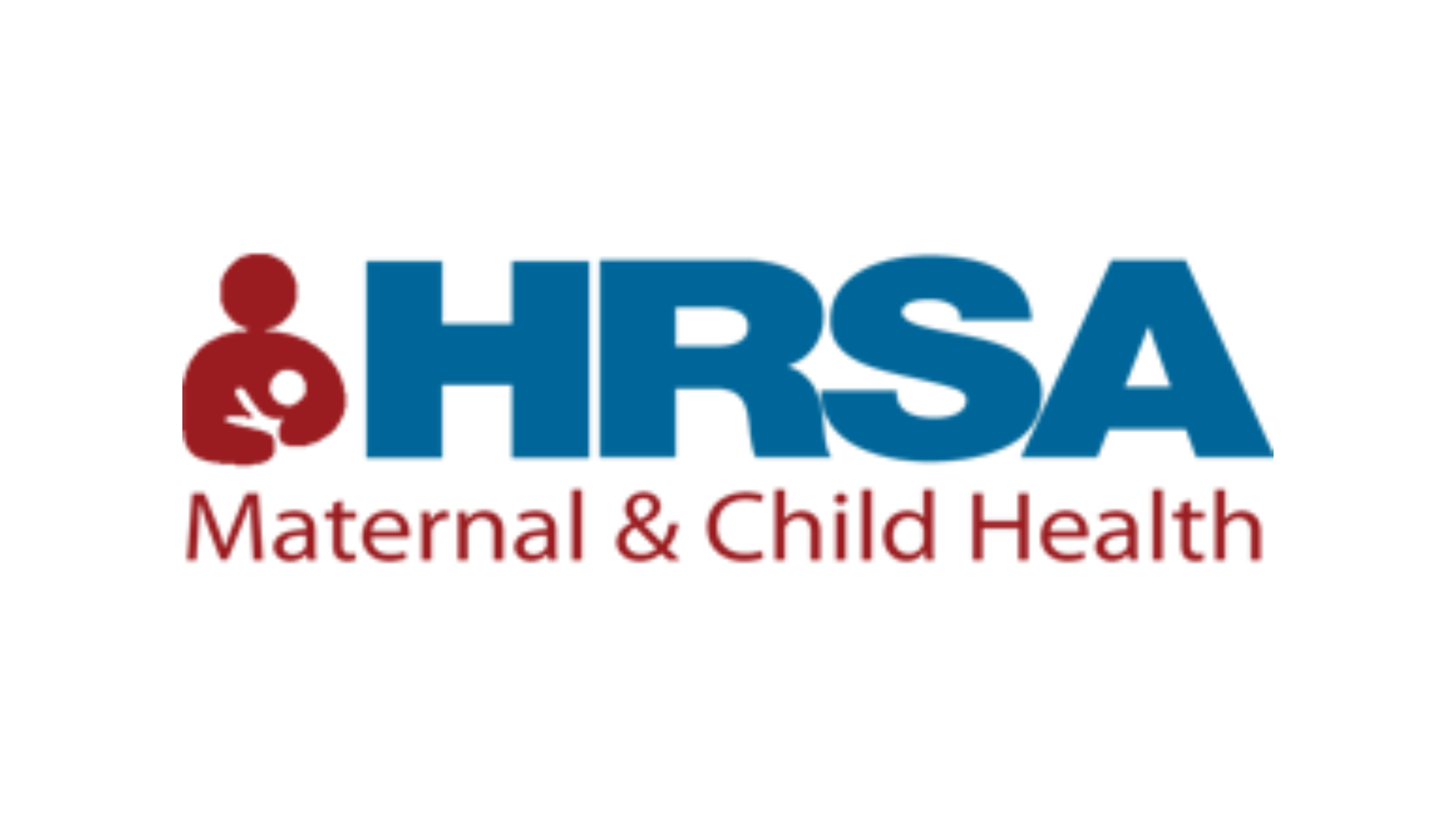 HRSA Maternal & Child Health logo with a red stylized figure of a mother holding a baby and blue text.