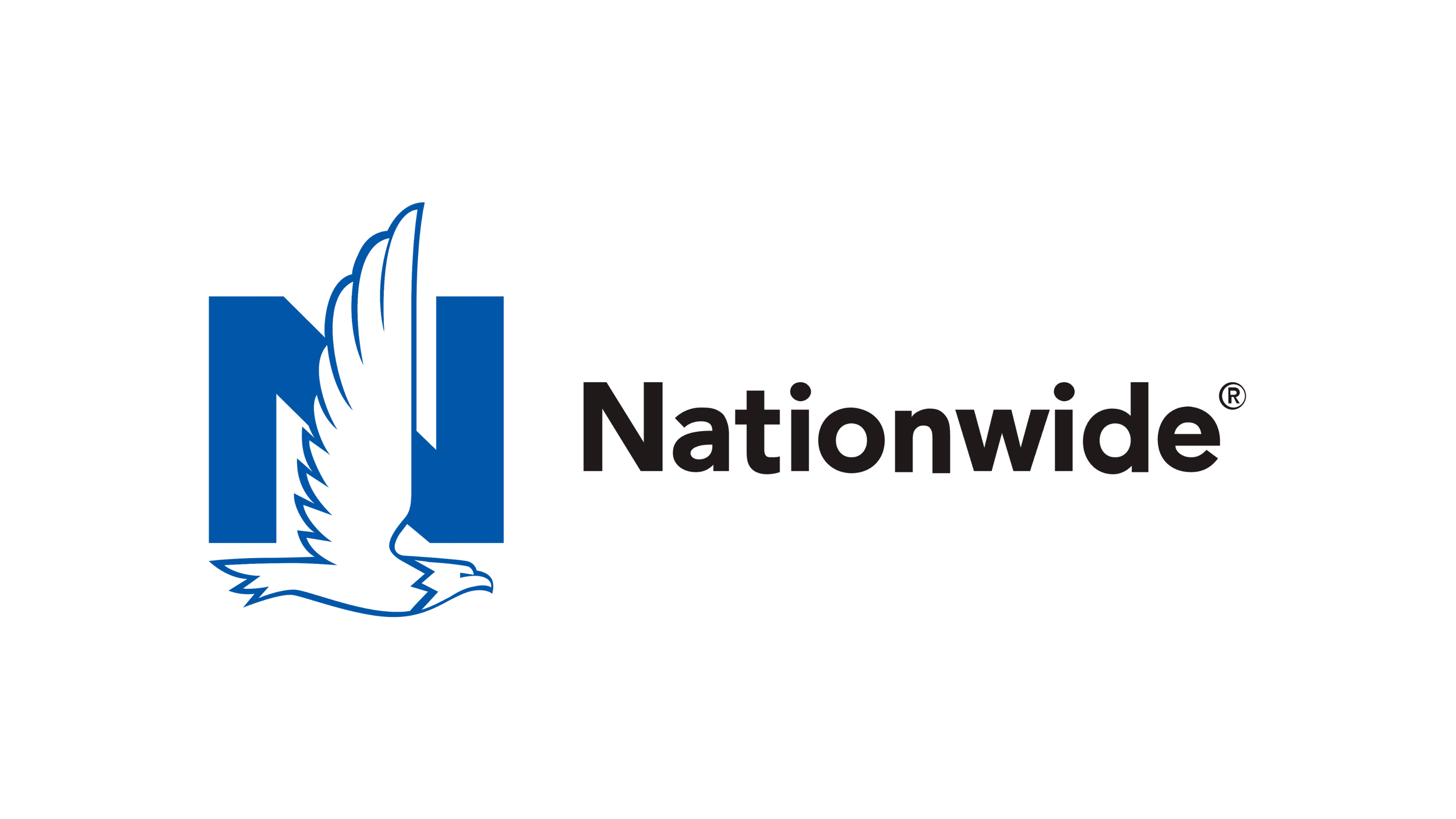 Nationwide insurance logo with a stylized blue eagle and bold black lettering against a white background.