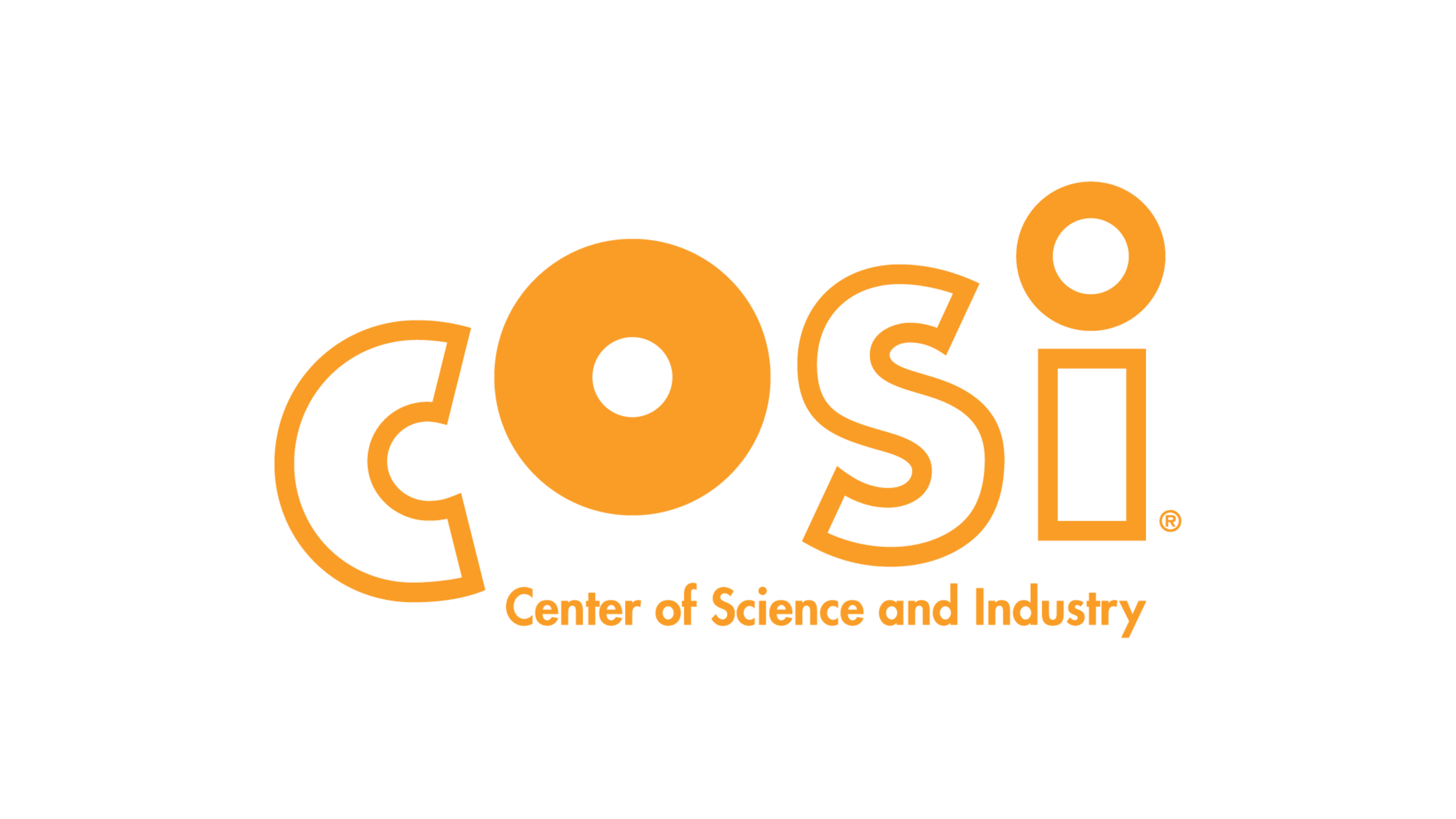 Logo of COSI Center of Science and Industry, featuring the acronym 'COSI' in orange, with the full name below in smaller text.