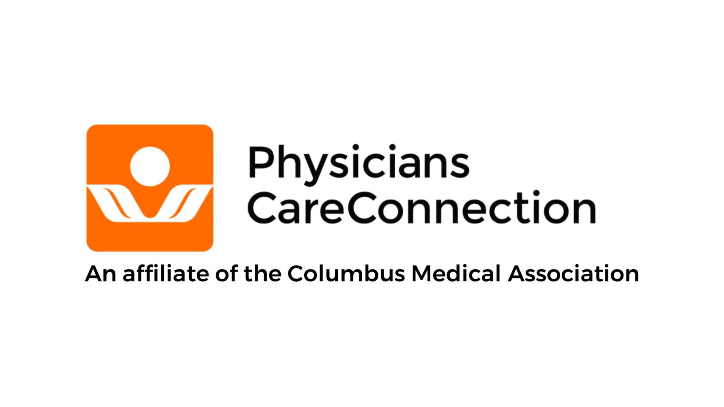 Logo for Physicians Care Connection with a stylized figure and text indicating it's an affiliate of the Columbus Medical Association.