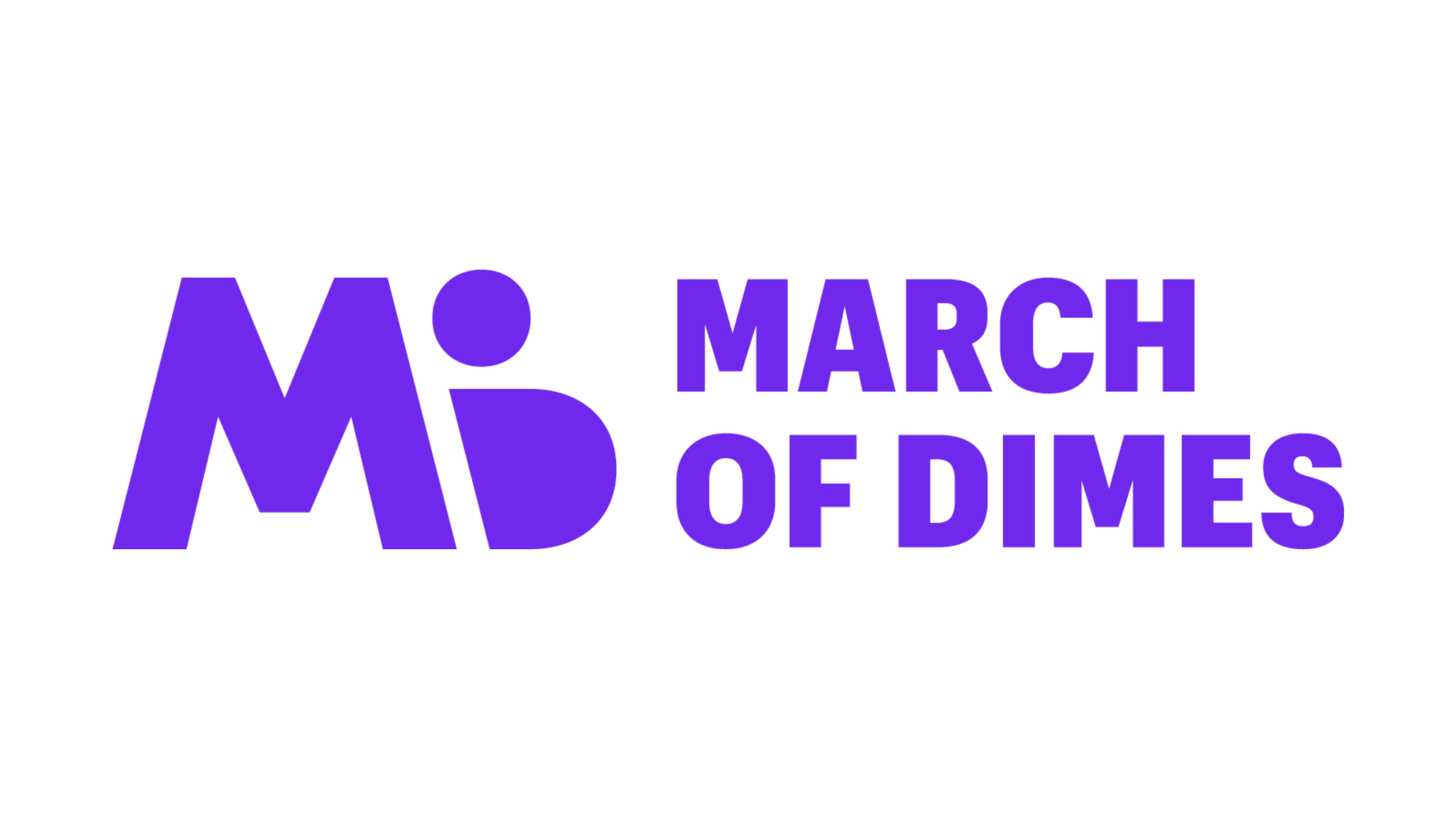 Purple text that reads 'March of Dimes' with the 'M' stylized with a dot above the left side.