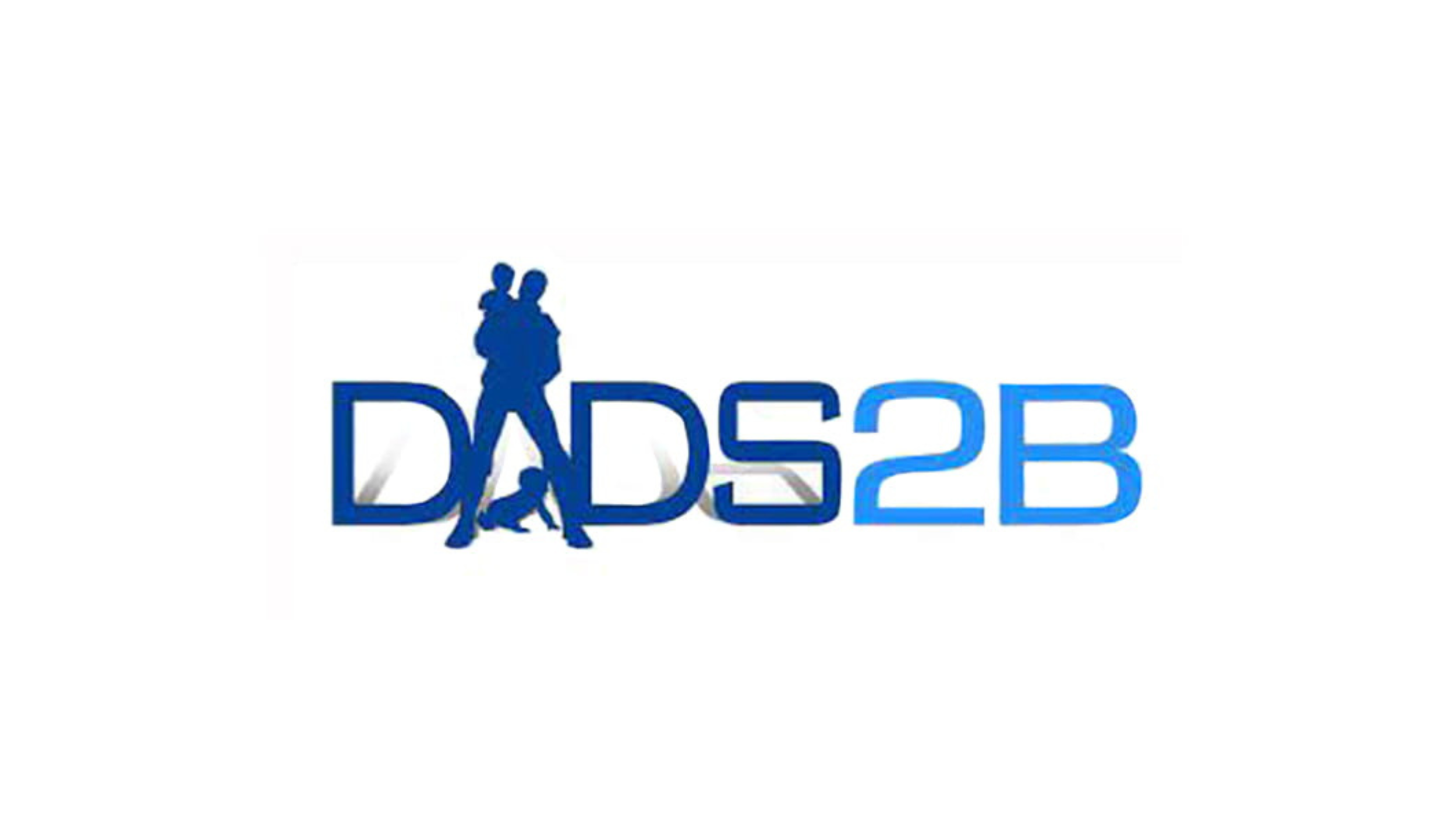 Silhouette of couple standing together with the text 'DADS 2B' in blue.
