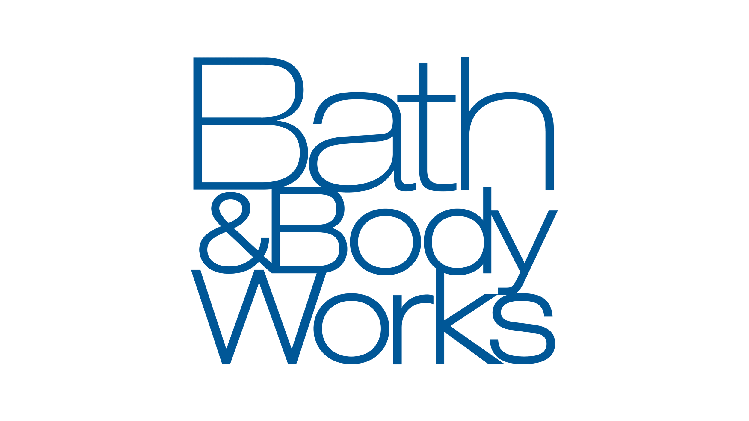 Text reading "Bath & Body Works" in blue large font on a white background.
