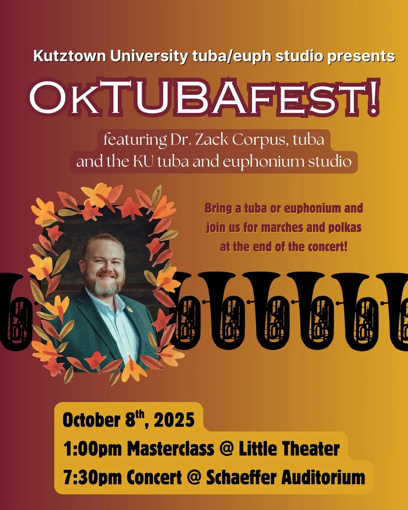 More tuba time with Dr. Zack Corpus at @kutztownumusic !!! Come by and join the fun