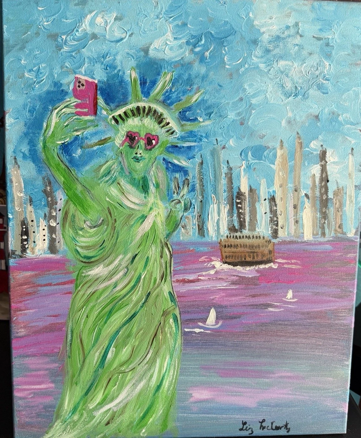 Lady Liberty Goes Live 16x20 acrylic on canvas