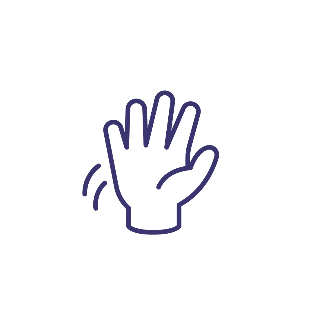 Outline of a hand waving, with motion lines indicating waving.