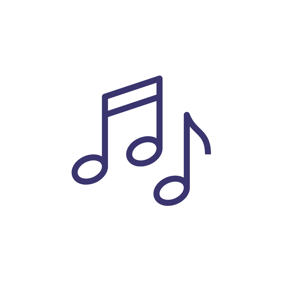 Outline of musical notes on a black background.