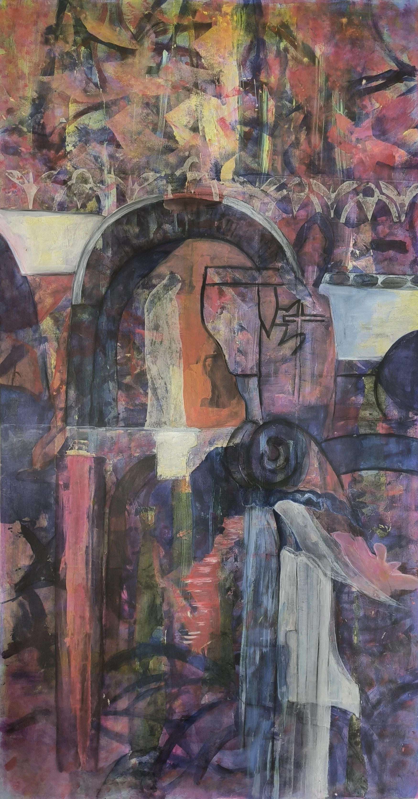 The Initiation,  Acrylic and collage on canvas,  100x50 cm