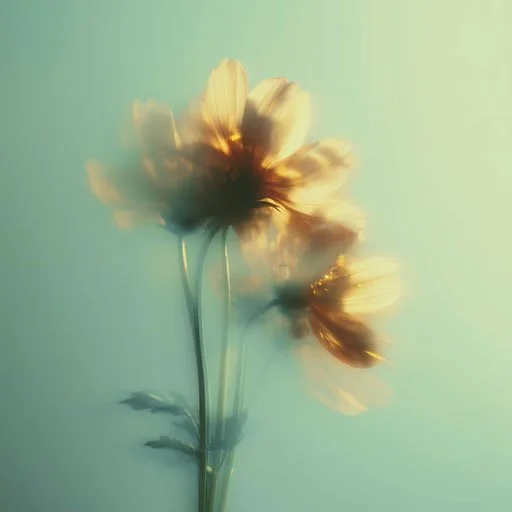 Fleurs jaunes floues sur un fond pastel.