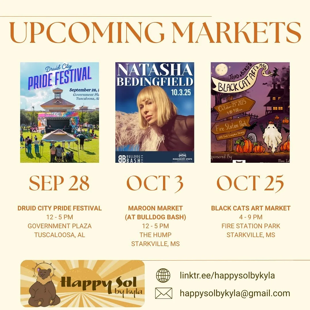 I&rsquo;m so excited to be a part of so many markets!! 🌞 Here&rsquo;s where to find me this month and the next. I&rsquo;ll have some fun things for each market! #seeyathere