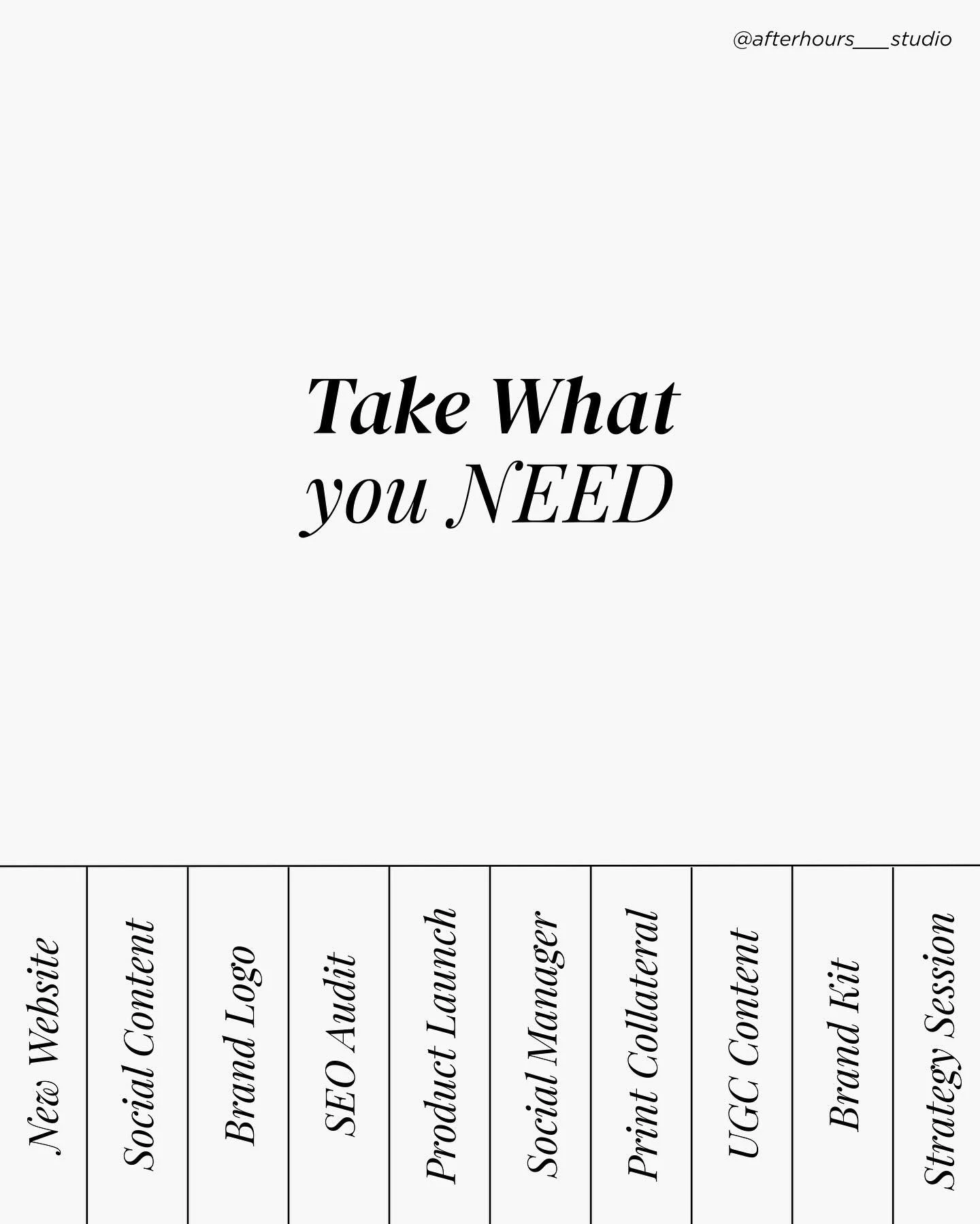 Take what you need //

Whether it&rsquo;s a new website that actually converts, social content that stops the scroll, or a full brand kit to finally feel consistent, we make sure your business has exactly what it needs to grow with intention. After H