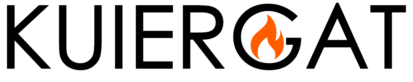 The word 'KUIERGAT' in large white outline letters on a black background with an orange flame inside the letter 'O'.