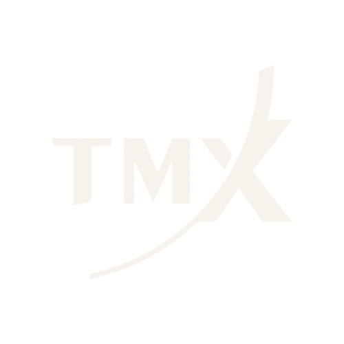 Black background with white TMX logo consisting of the letters 'TMX' and a stylized swoosh or underline.