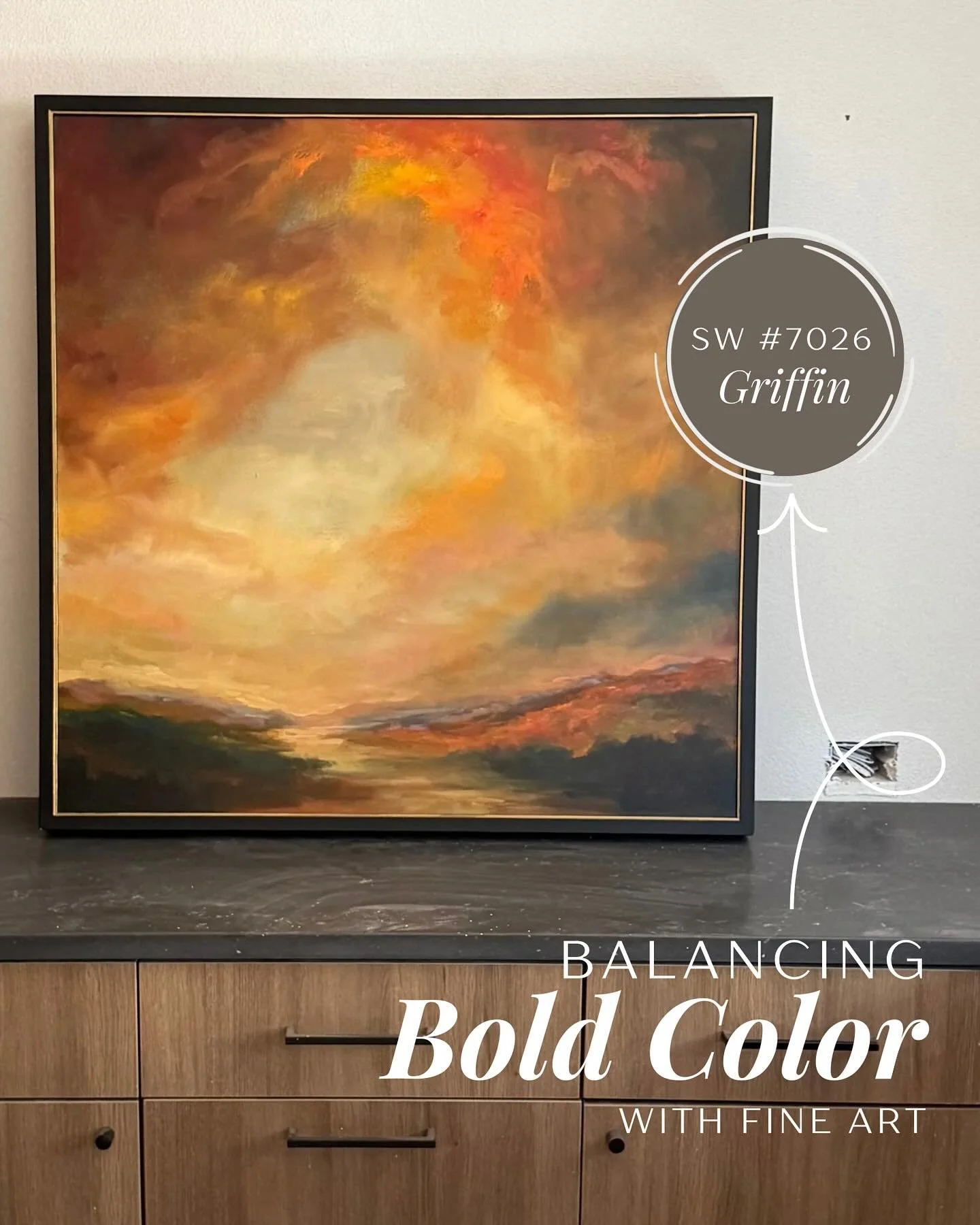 🎨 Met with my clients at their home-in-progress today as we finalize the paint order for next week. They&rsquo;re bringing this stunning original painting by @jeffwhiteart into their future wine room, and the goal was to find a wall color that leane