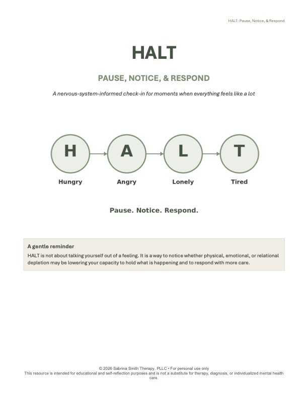 HALT: Pause, Notice, & Respond Worksheet