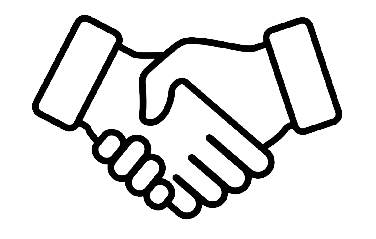 Outline of a handshake with two rectangular shapes at the ends, representing a symbol of agreement or partnership.