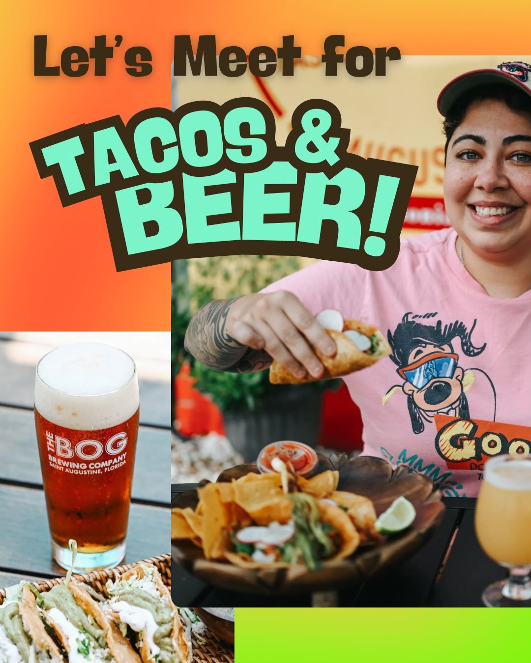 Tag your bestie and meet us for @tacos_my_blessing and #bogbeer