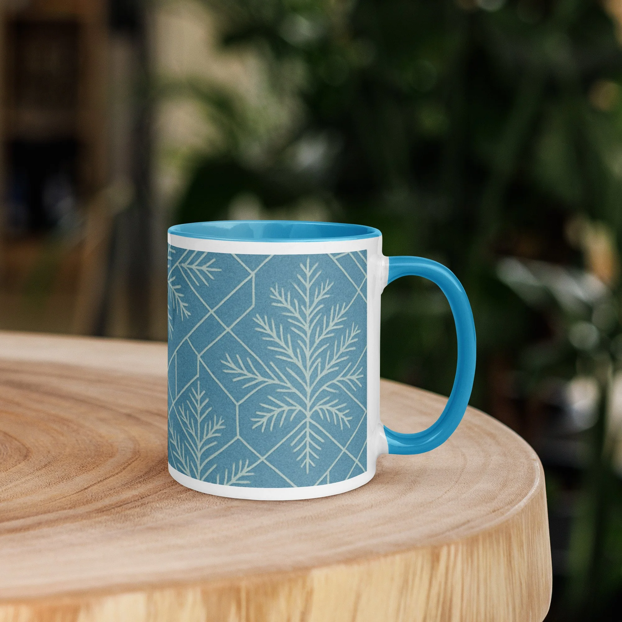 Evergreen Lace - Frost Blue // Winter Botanica | Christmas Mug With Color Inside · Seasonal Collection