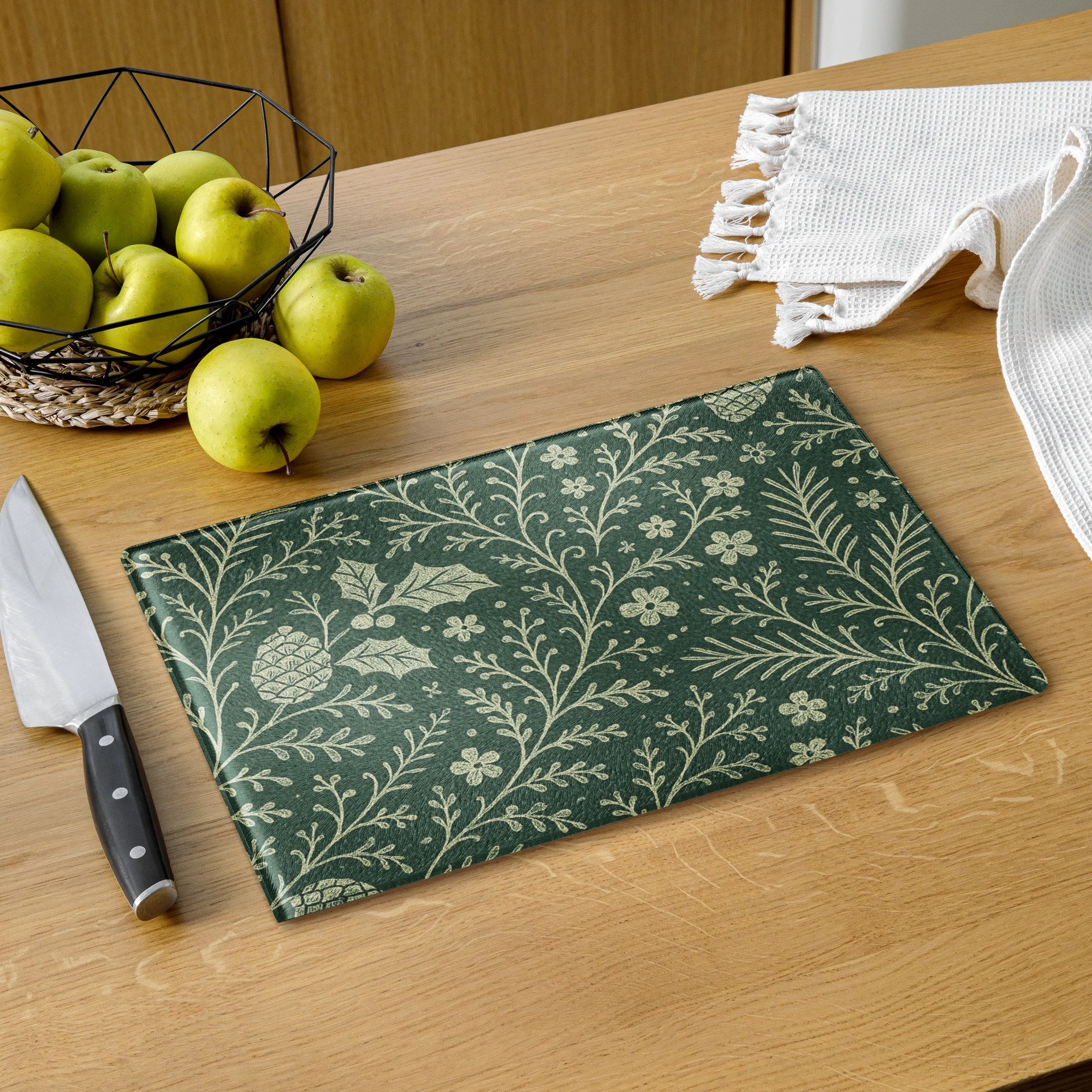 Evergreen Lace // Winter Botanica | Christmas Glass Cutting Board · Seasonal Collection