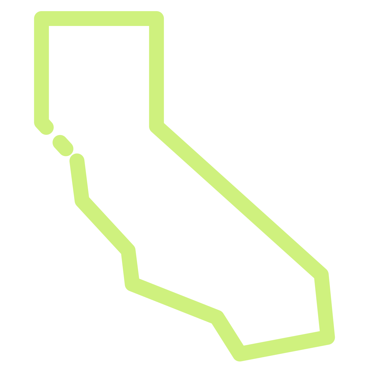 Map outline of the state of California in light green.