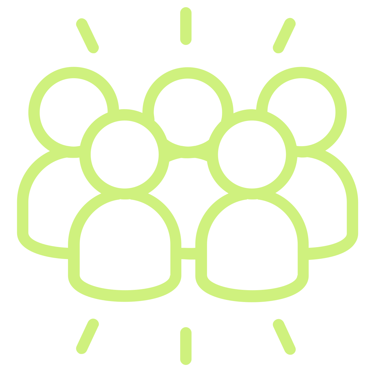Outline of a group of people with lines around them symbolizing community or teamwork.