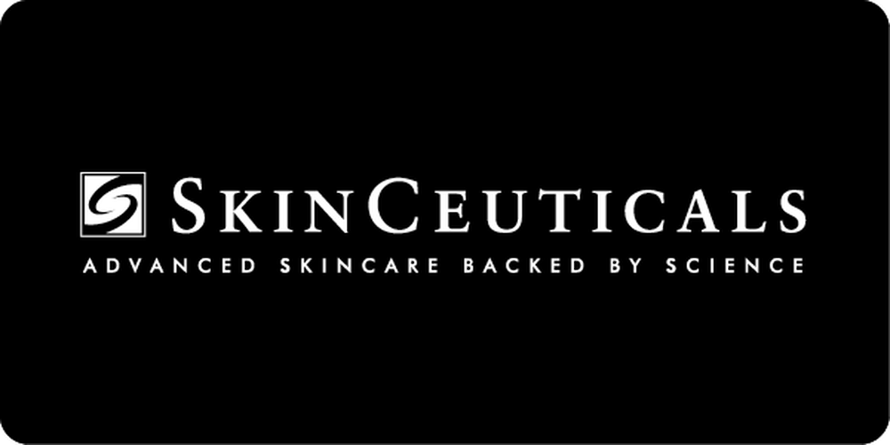 SkinCeuticals logo with the tagline "Advanced Skincare Backed by Science" on a black background.