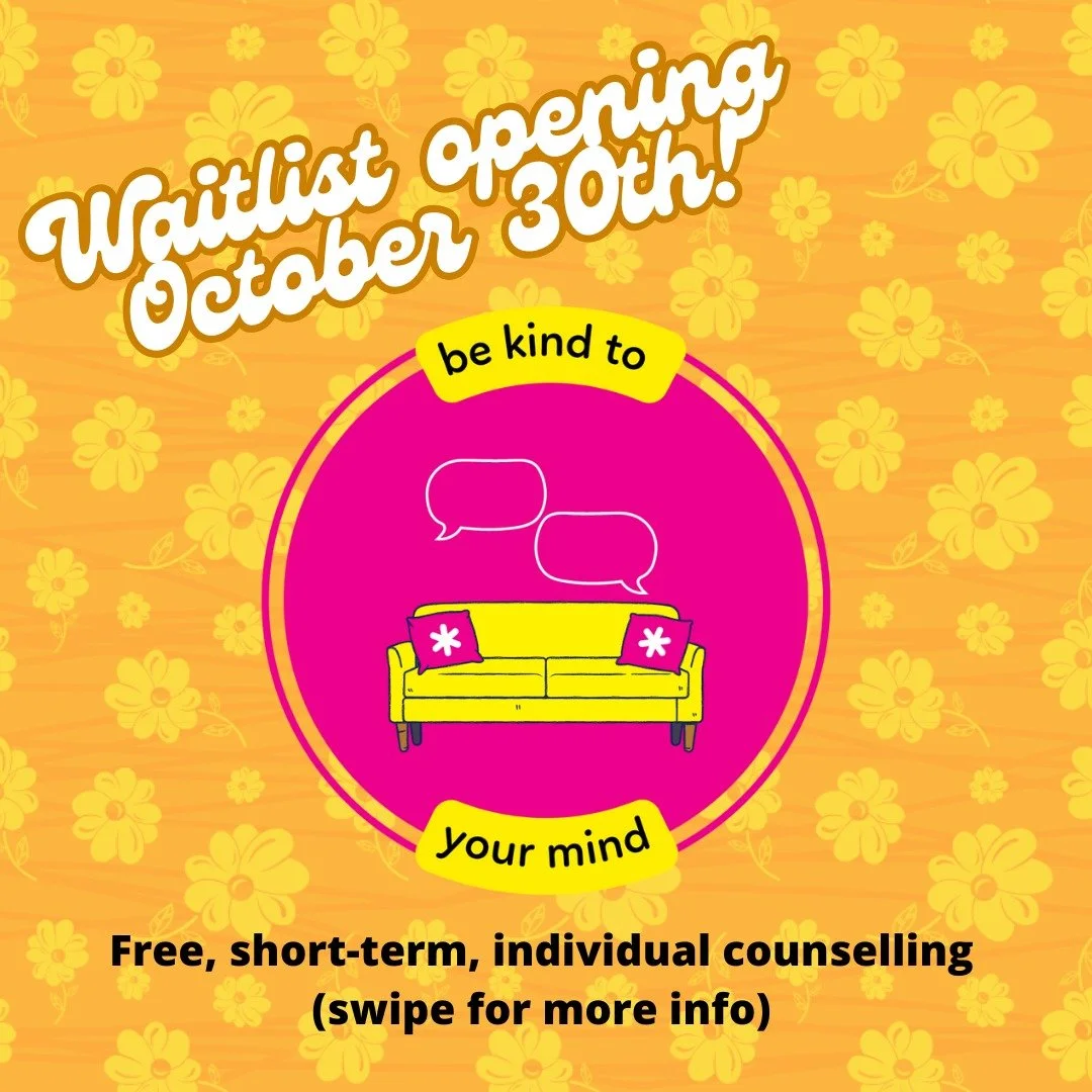 Waitlist for free, short-term, individual therapy opening soon! October 30th at 12:00 pm registration goes live. Link in bioi!