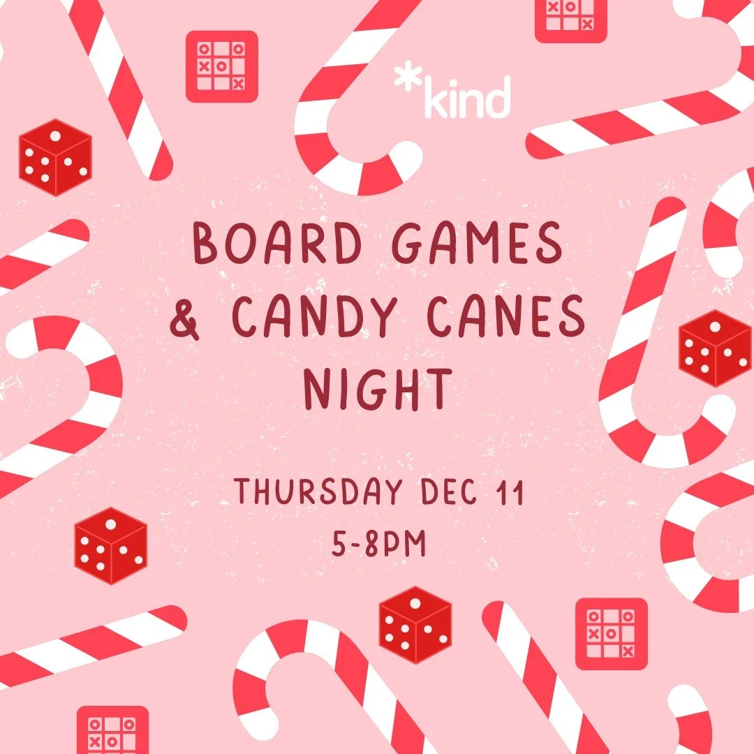 Boardgames &amp; Candy Canes Night
Thursday Dec 11
5-8pm

Registration link and full access notes in bio/linktree.

Image Description: Pictures of candy canes, six sided dice, and tic-tac-toe boards.