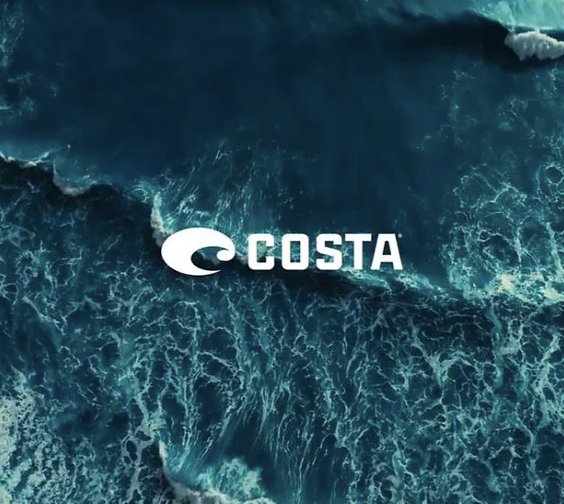 Aerial view of ocean waves with Costa logo overlay.
