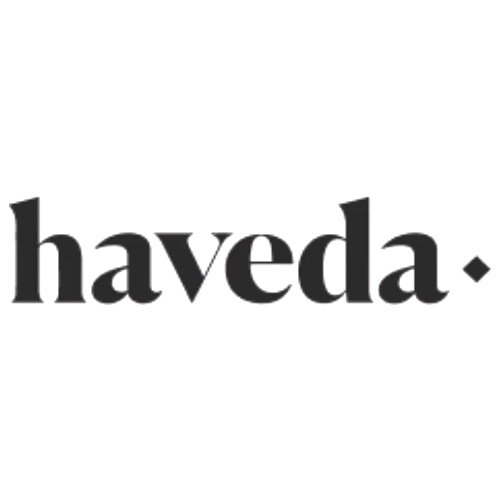 Black background with the centered word 'haveda' in lowercase gray letters.