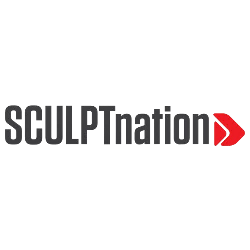 SculptNation logo with black and red text on a black background.