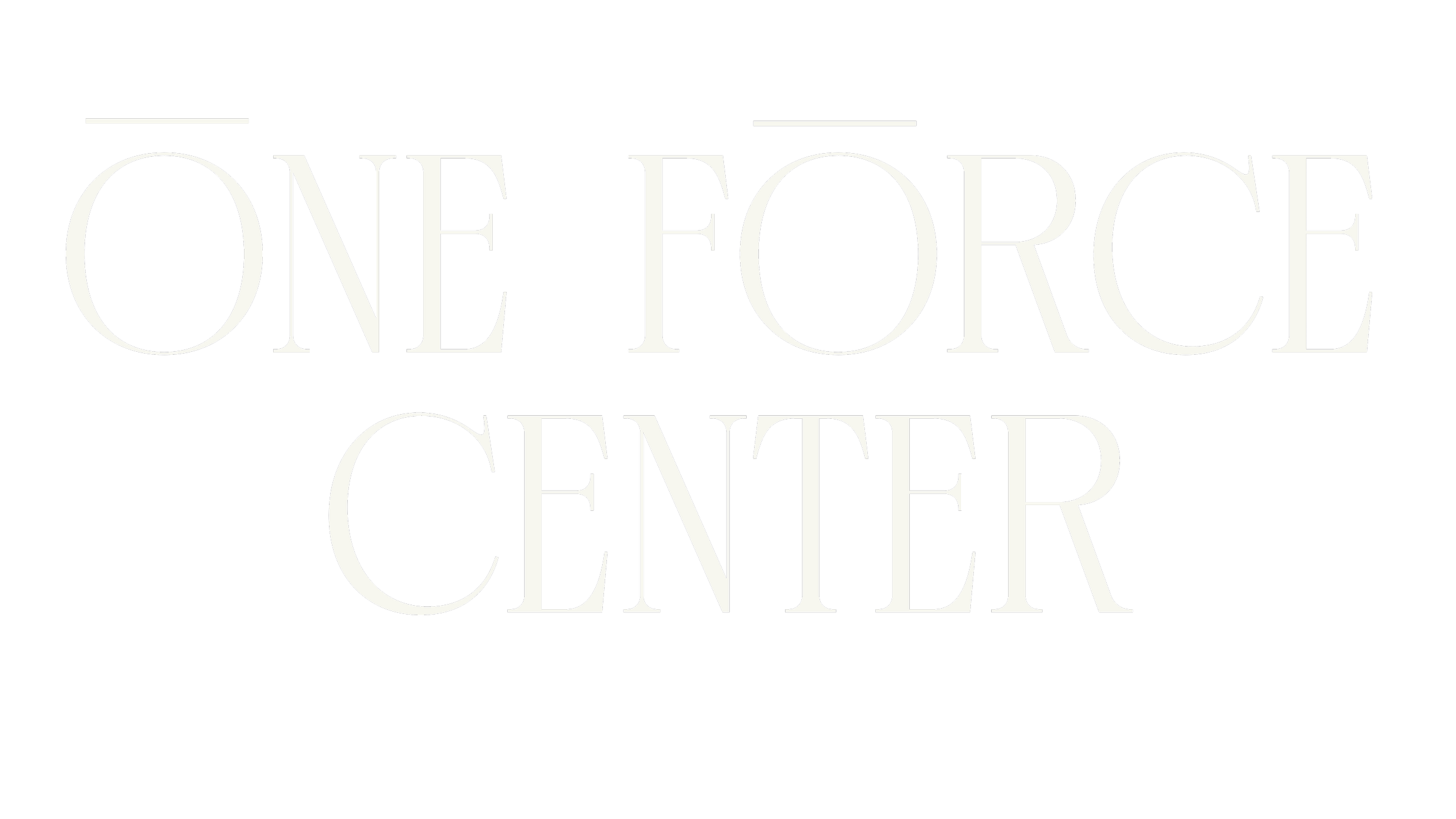 Text reading 'ONE FORCE CENTER' in large, white, stylized font on a black background.