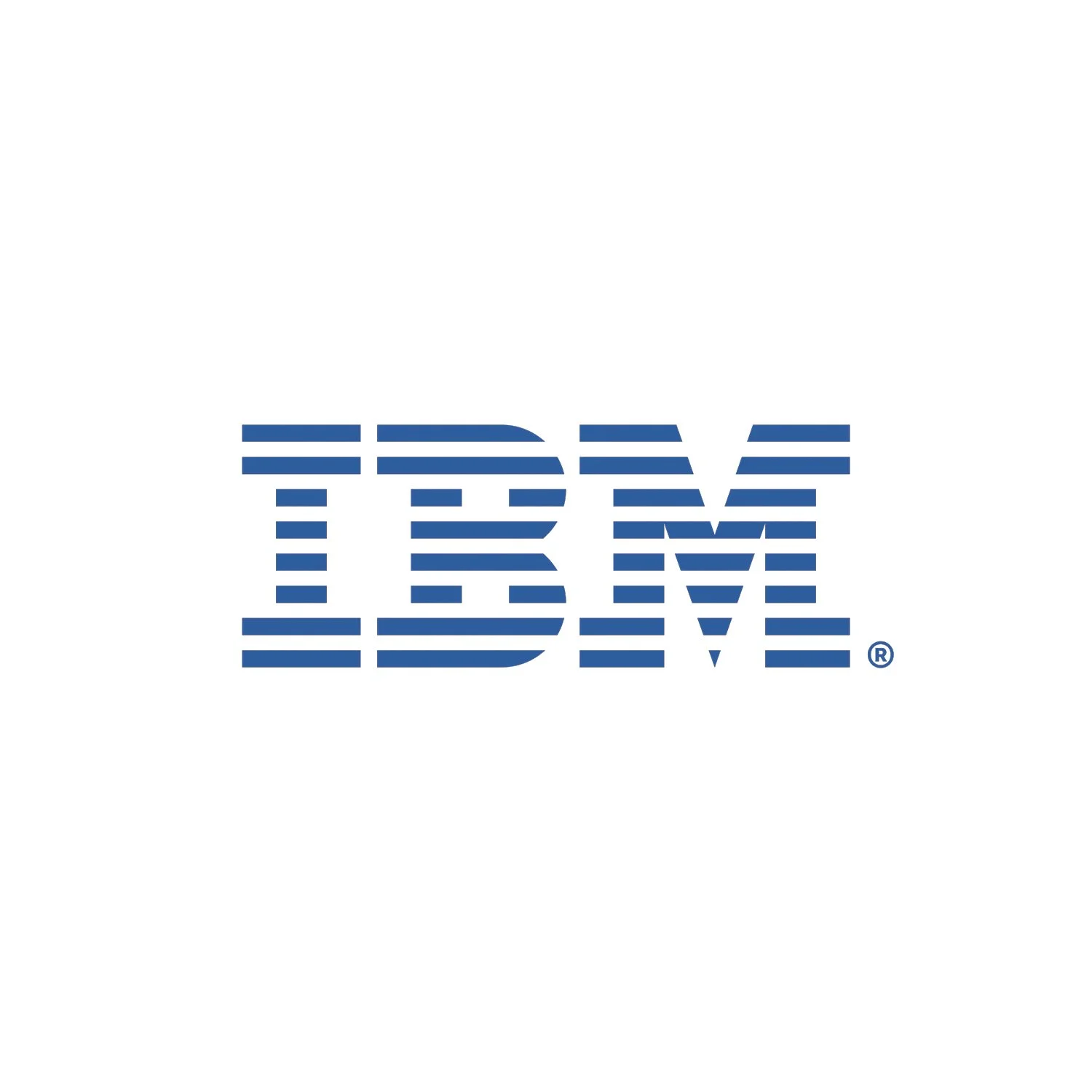 IBM logo in blue with horizontal stripes on a white background.