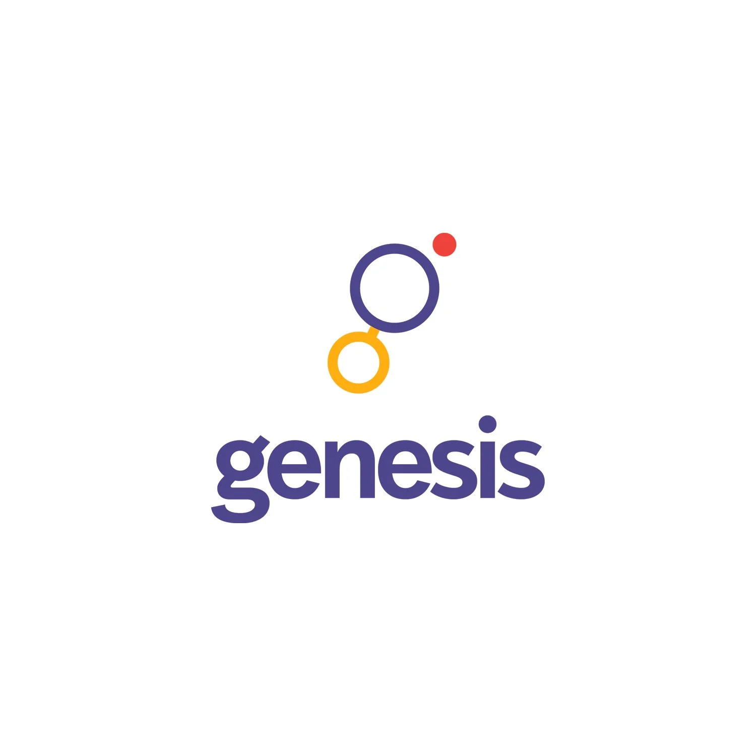 Logo with interconnected circles and the word 'genesis' in bold purple letters