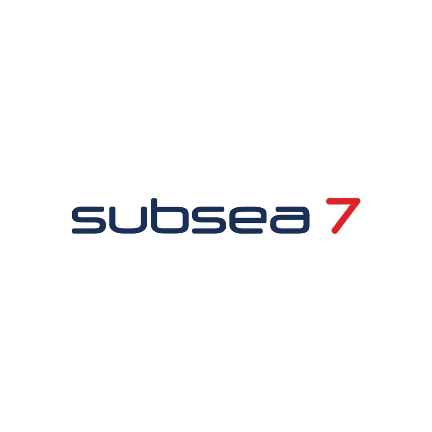 Logo for Subsea 7 with the text in dark blue and a red number 7 on a white background.