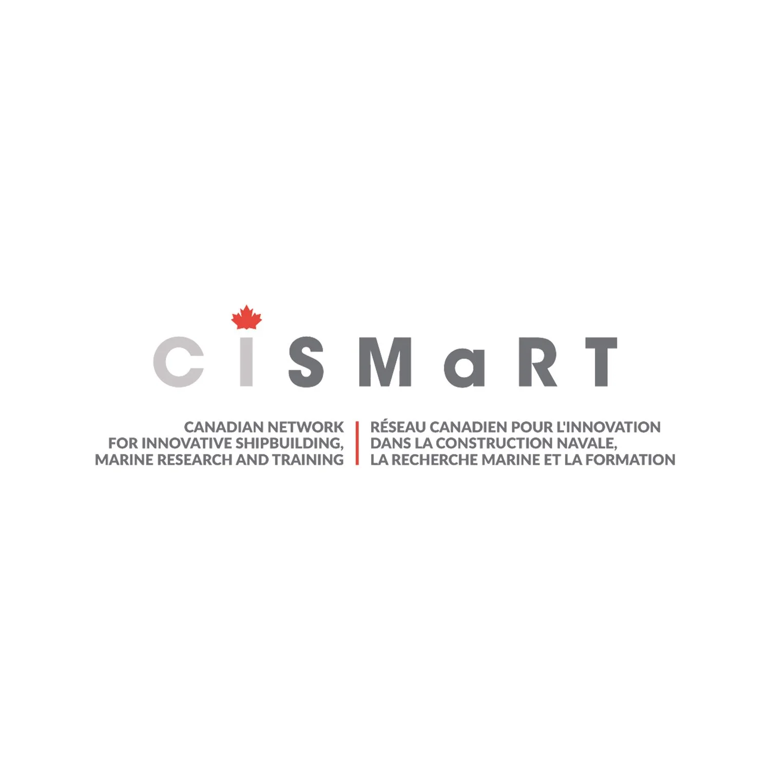 Logo for CISMART, a Canadian network dedicated to innovative shipbuilding, marine research, and training, featuring a maple leaf and bilingual text.