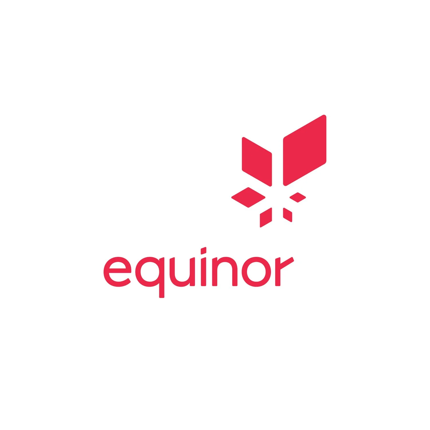 Red geometric butterfly logo with the word 'equinor' written below it in red text.