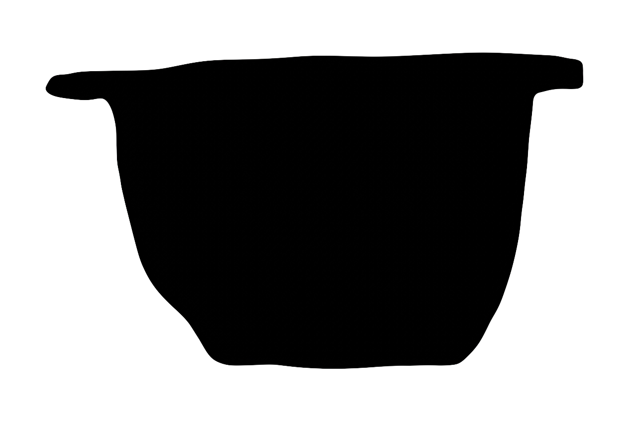 Outline of a black cooking pot or saucepan with handles on both sides.