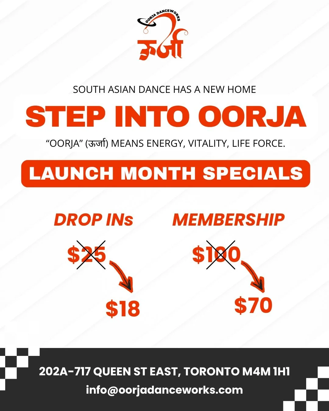 ✨ South Asian dance has a new home in Toronto! ✨ Oorja (ऊर्जा) means energy, vitality, life force, and we&rsquo;re bringing ALL of it this May. 🔥

🎵 STYLES
Bollywood &middot; Bhangra &middot; Kathak Classical &middot; Bollywood-Belly Fusion &middot