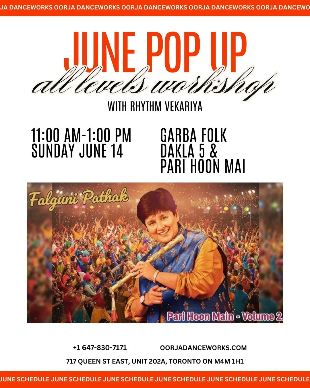 🌸 Let&rsquo;s celebrate our roots! Join us for our June Pop Up: All Levels Workshop with the talented @rhythm_22 ! Learn the beautiful Garba Folk choreography of Dakla 5 &amp; Pari Hoon Mai by the legendary Falguni Pathak 

📅 Sunday June 14
🕕 11:0