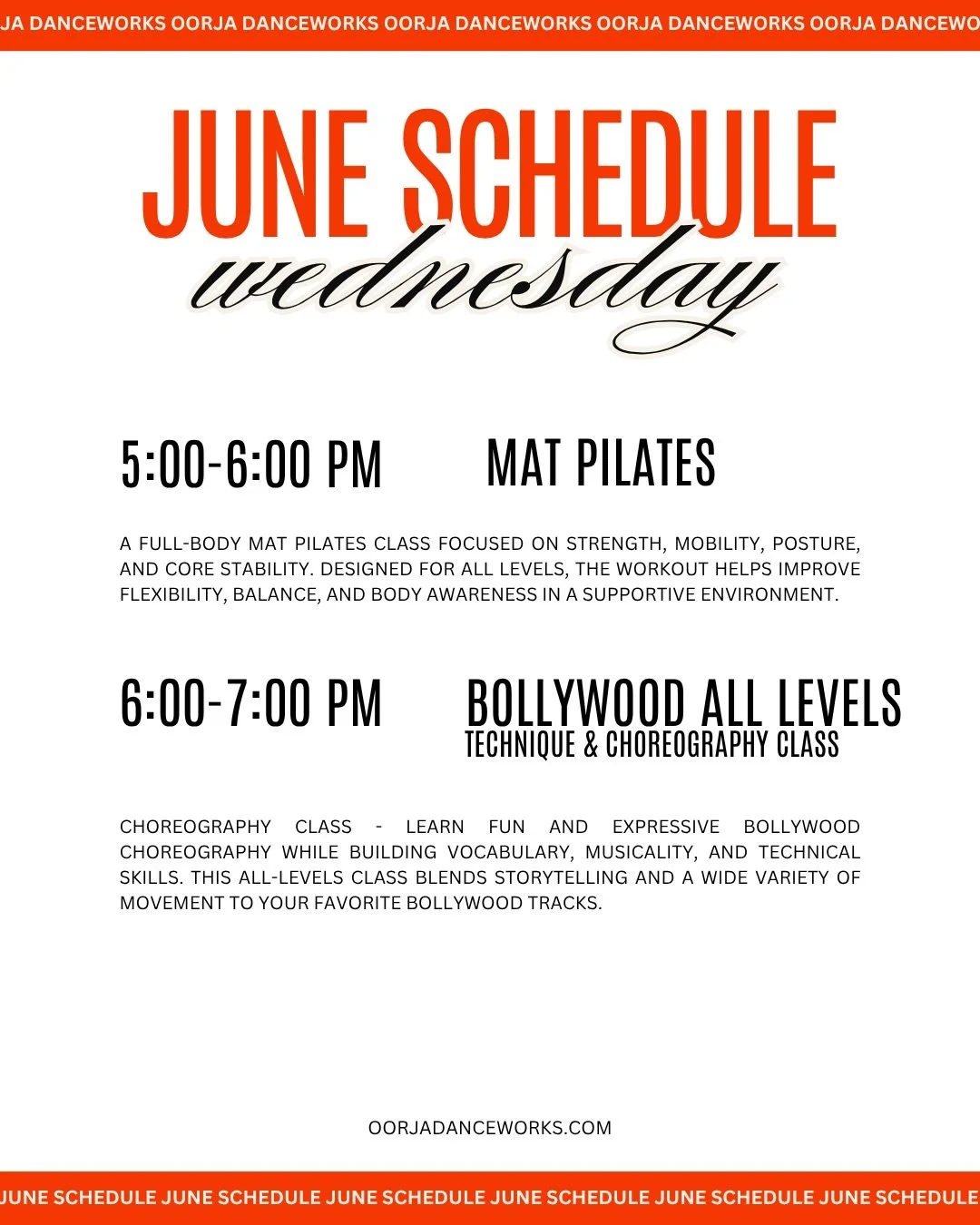 Wednesday is your reset AND your vibe! Build strength with Mat Pilates then flow into Bollywood All Levels choreography 🎶 The perfect mid-week combo with @devanxiii 

🕔 5:00&ndash;6:00 PM Mat Pilates 
🕕 6:00&ndash;7:00 PM Bollywood All Levels 
📍 