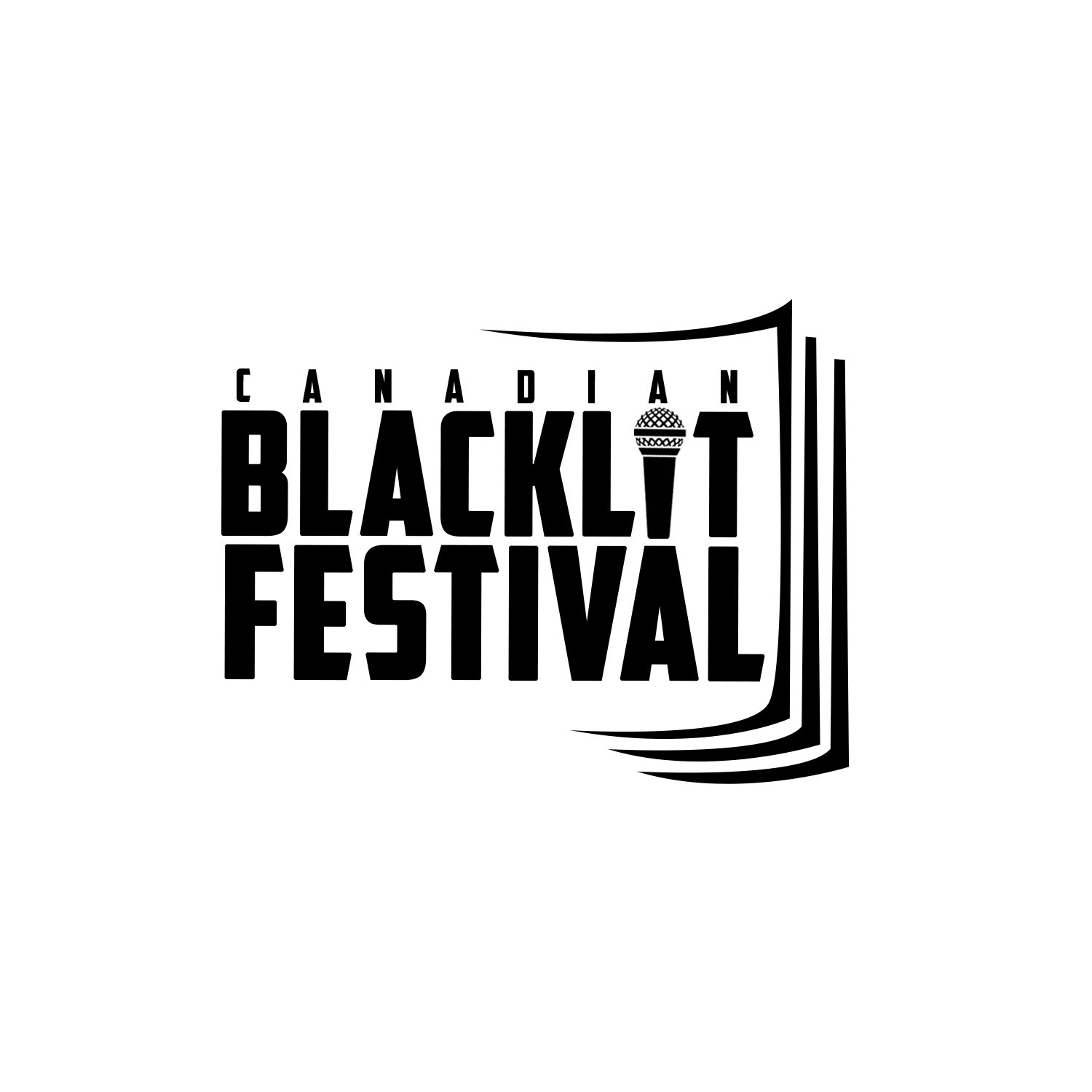 Logo for the Canadian Black Lit Festival featuring bold black text and a microphone icon.