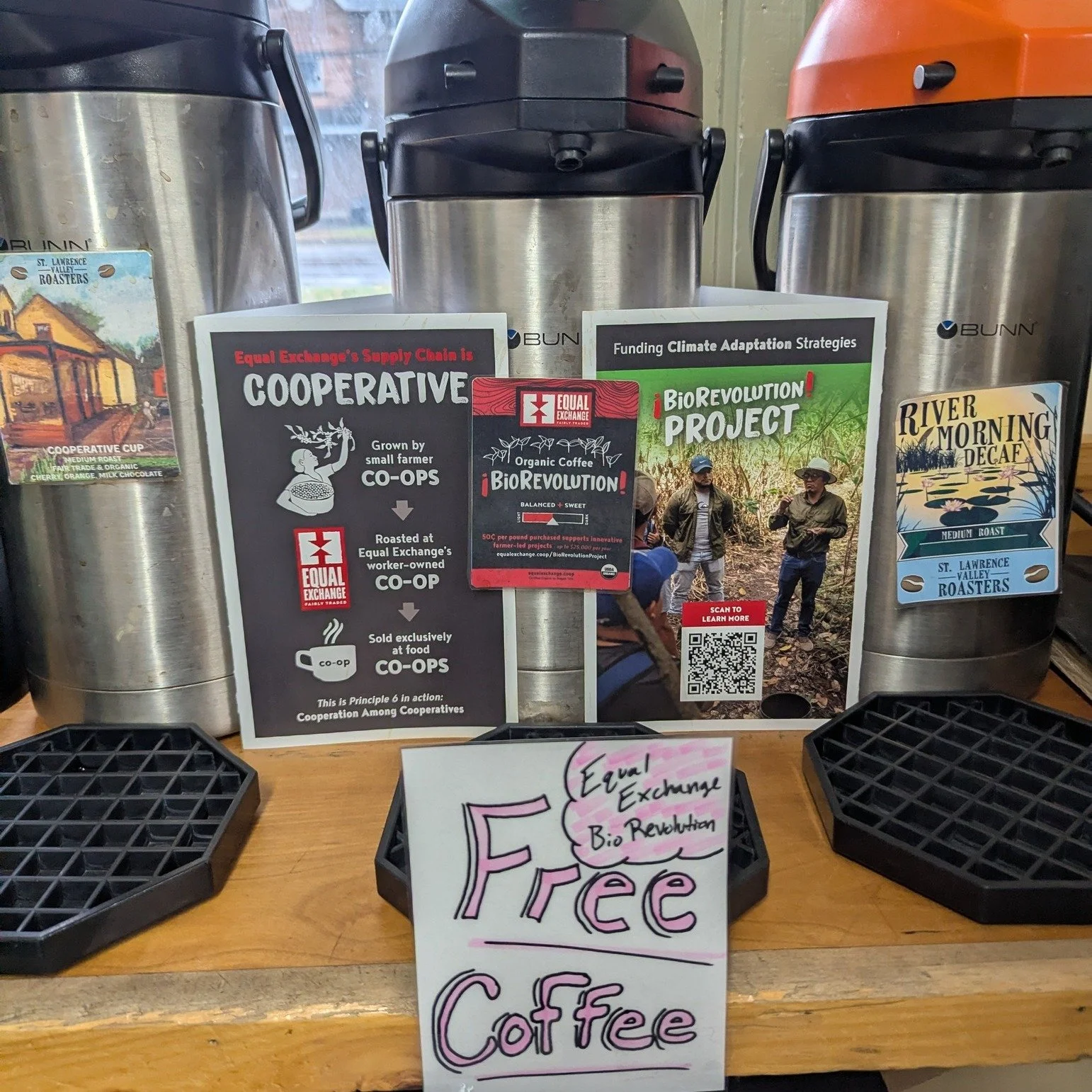 Free Coffee Demo from Equal Exchange!
☕While supplies last, we are offering the new BioRevolution blend for FREE! Courtesy of Equal Exchange!

Look for the beans in the bulk department to brew your own at home!
☕For every pound of &iexcl;BioRevolutio