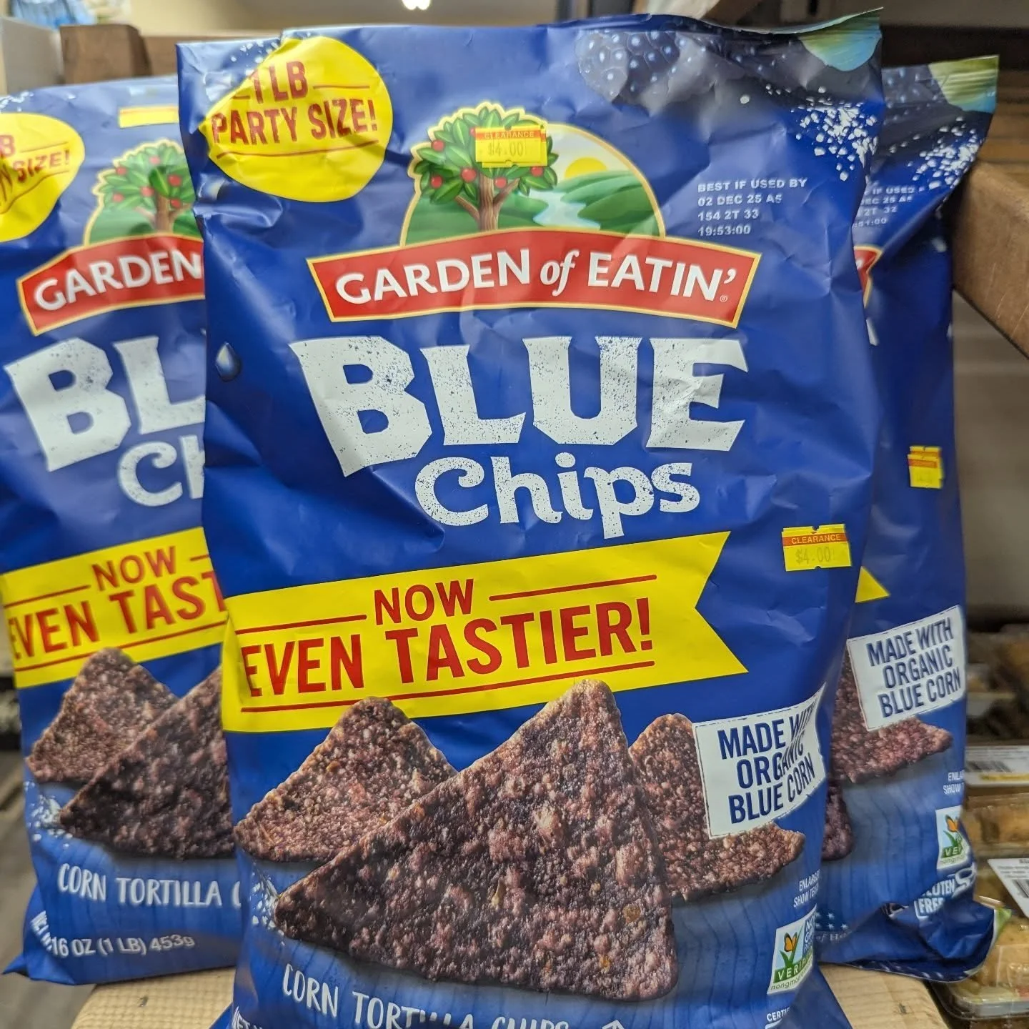 Special clearance offer ⚠️
$4 Family size garden of Eden Blue Chips! 

Once this is out of stock, we will not be restocking this item. We will still have blue chips available from Field Day! 

#potsdam_food_coop #clearance #shop_small #chips #limited