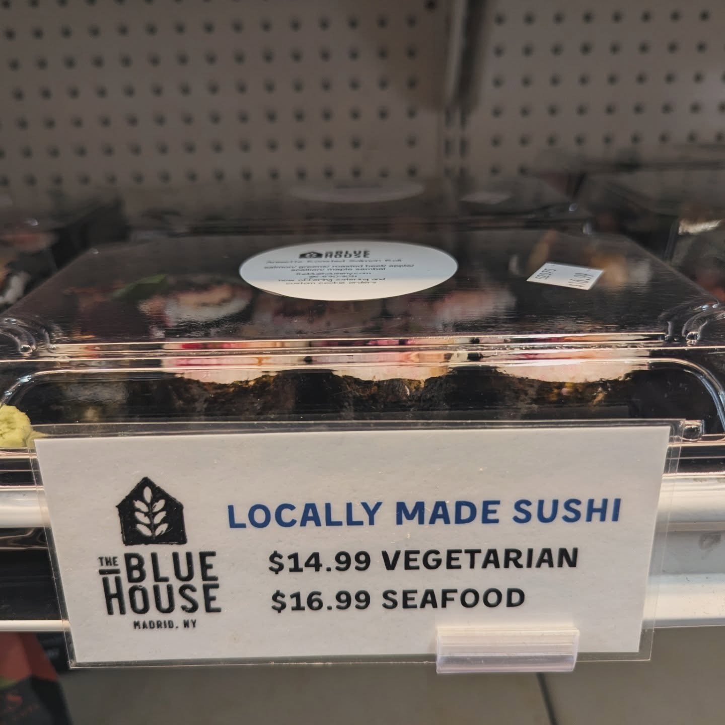 Sushi from @thebluehouseny is here!! 
🎉 Anisette Roasted Salmon Roll
🎉 Spicy Crab Roll

#potsdam_food_coop #sushi #TheBlueHouseNY #Support_local_Business