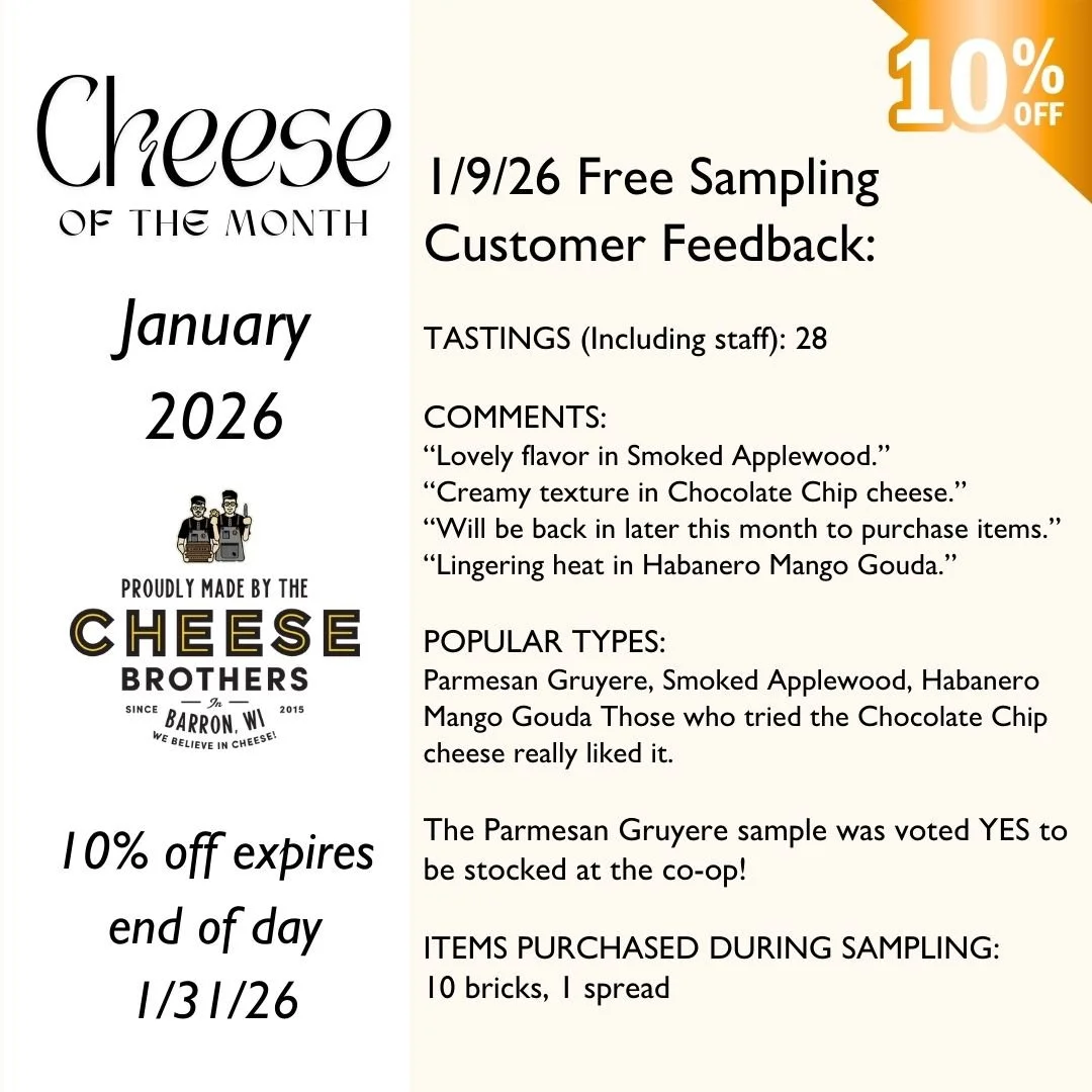Potsdam Food Co-op Welcomed All to Free Sampling of The Cheese Brothers’ Cold-Smoked Cheeses&nbsp;