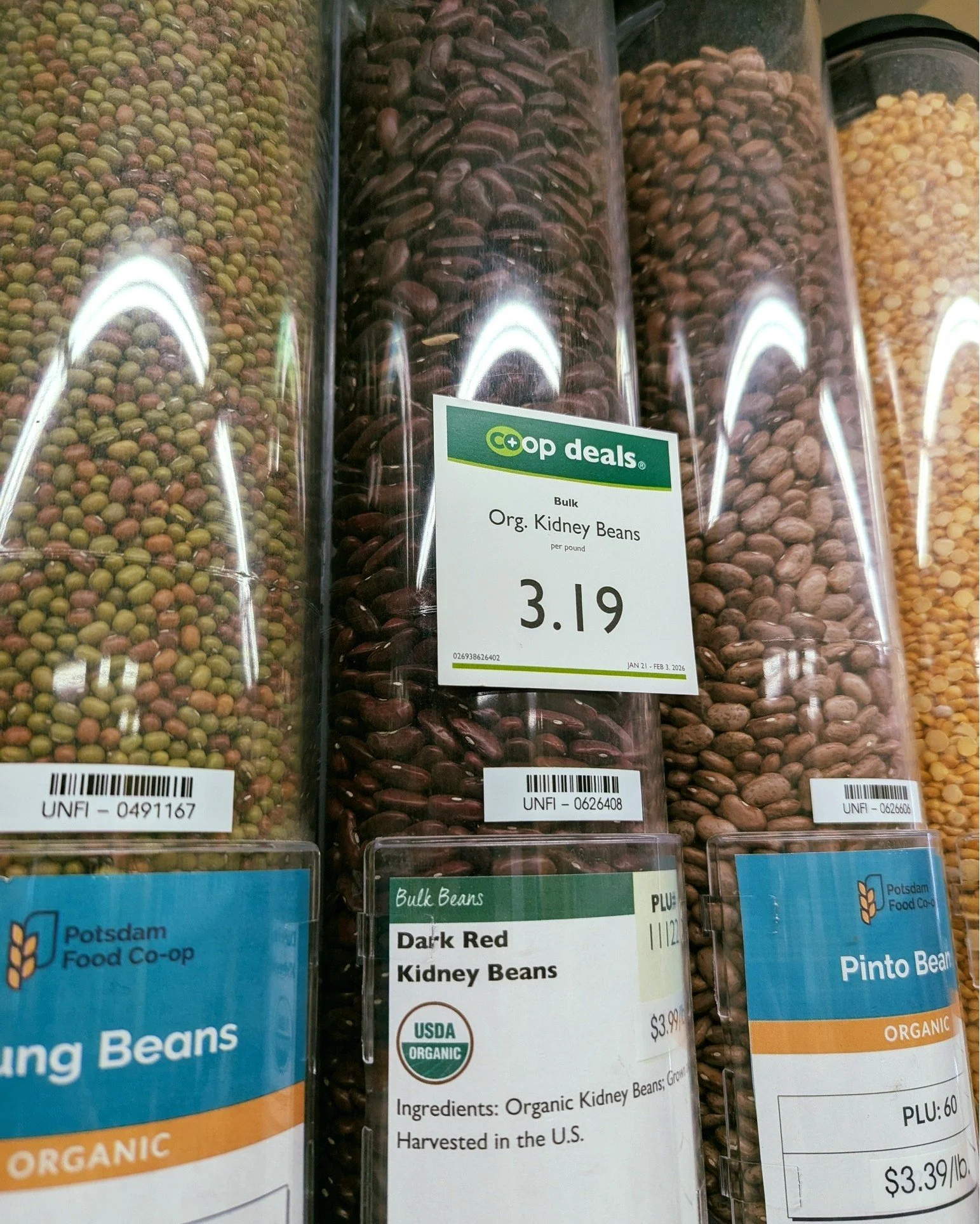 LAST DAY for this round of Co+op Deals!
⚡ Bulk Organic Kidney Beans $3.19 per pound
⚡ Bulk Organic Red Lentils $2.99 per pound
⚡ Bulk Organic Golden Flax Seed $2.79 per pound

#Potsdam_Food_Coop #Shop_Bulk #Coop_Deals #On_Sale