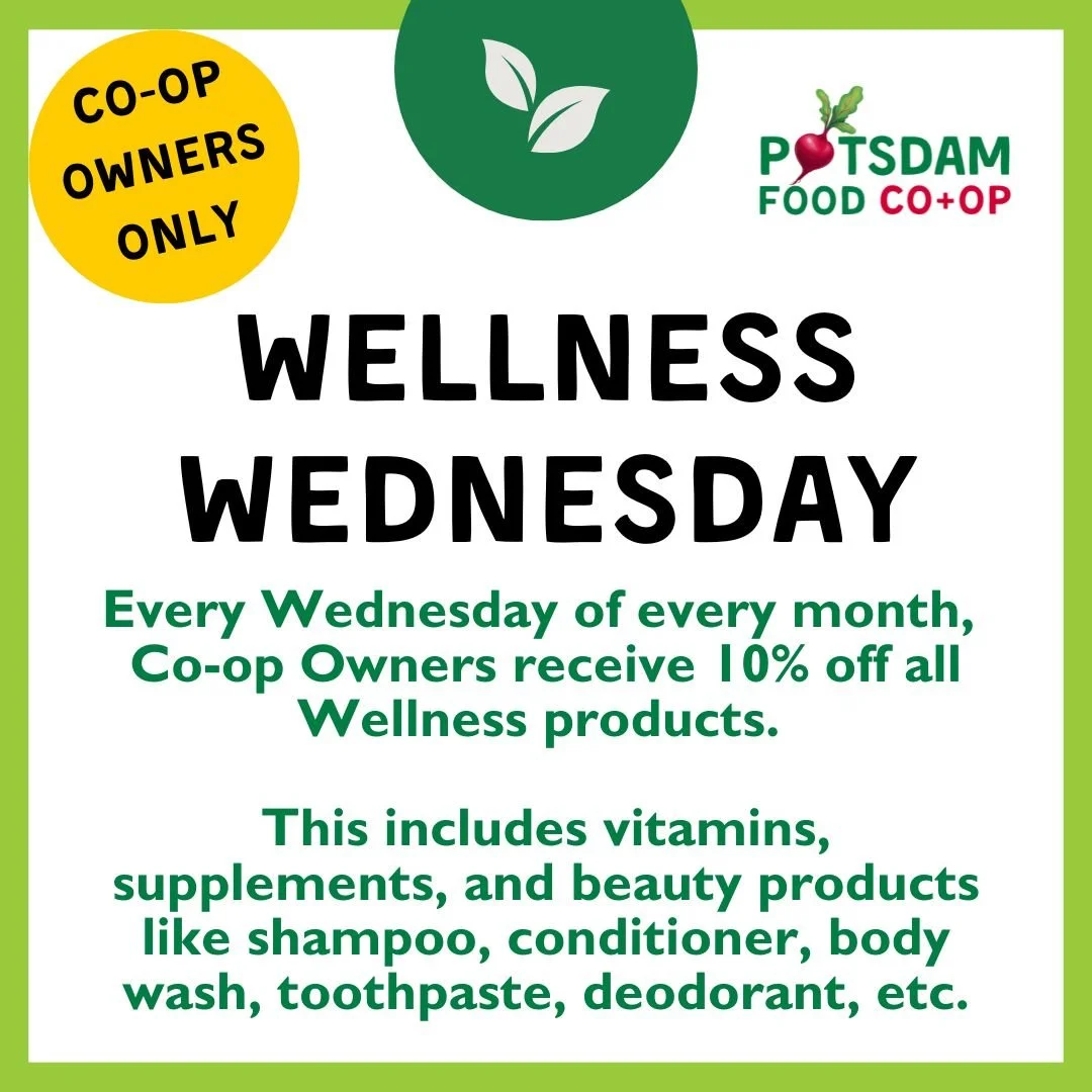 💚Co-op Owners Benefit: Wellness Wednesday!! 
All Co-op Owners receive 10% off of all Health &amp; Beauty 💚
________________________________________________________

✨ Not a Co-op Owner? Invest today for only $10 a year to access Co-op perks! Check 