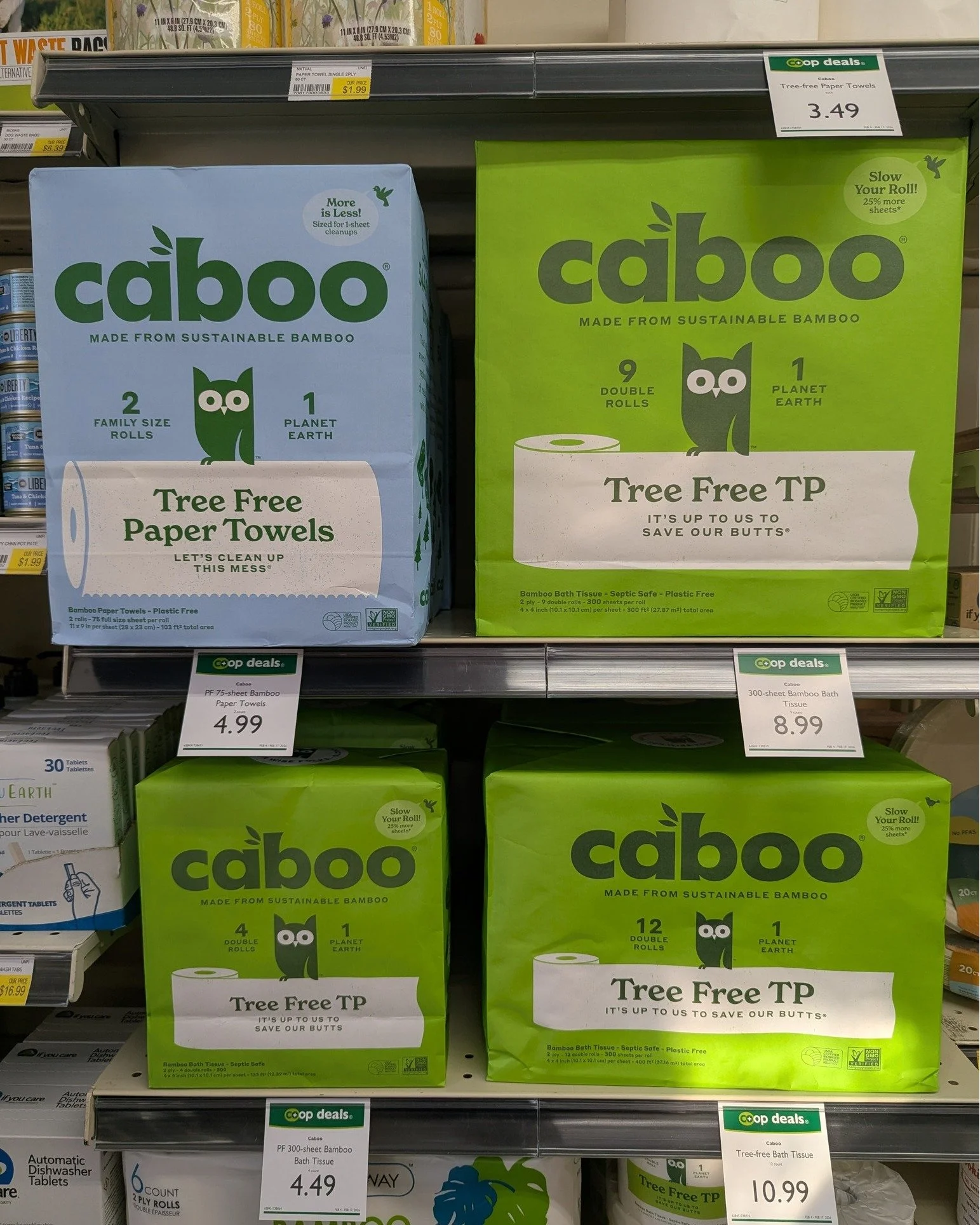 Don't forget to get supplies to clean up your messes this weekend!

#Caboo #Tree_Free #Toilet_Paper #Paper_Towels