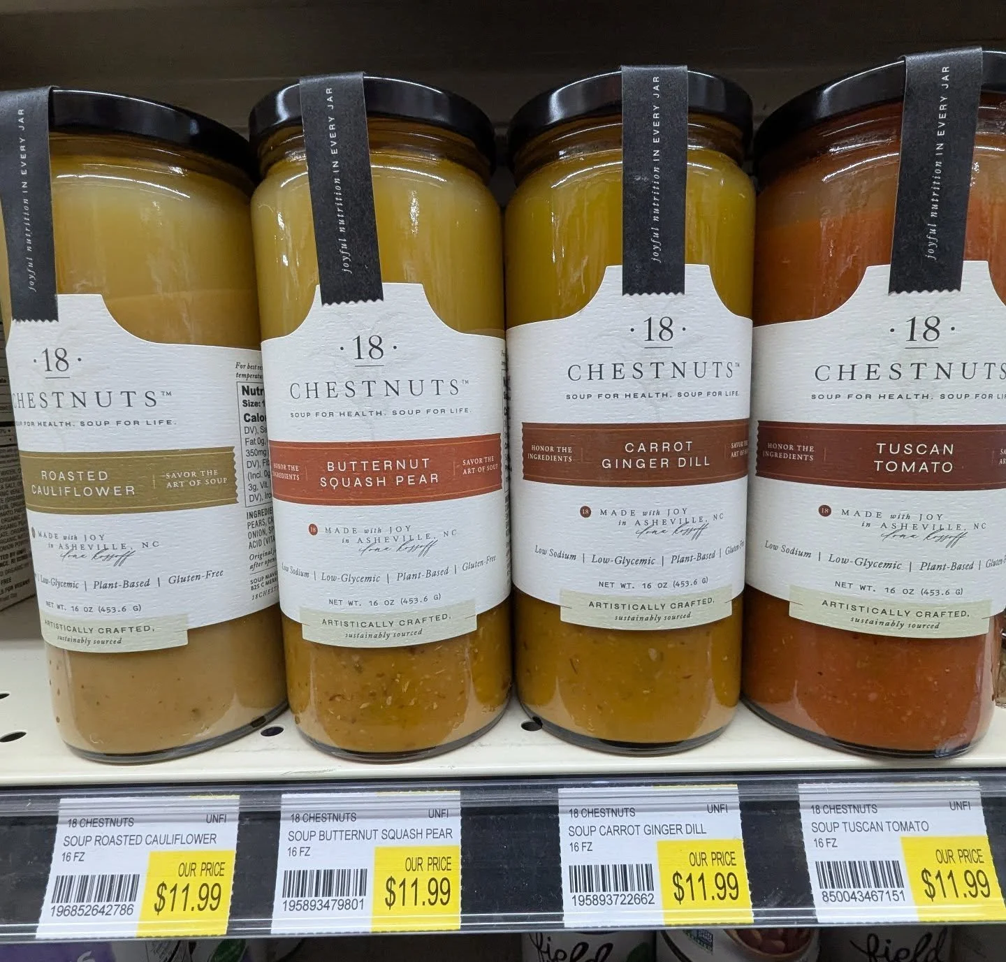 NEW at the co-op! 

🌹 18 Chestnuts soups are&nbsp;premium, chef-crafted, plant-based, and gluten-free, focusing on nutrient-dense, locally sourced ingredients to promote health and easy digestion. Based in Asheville, NC, these creamy, blended, and r